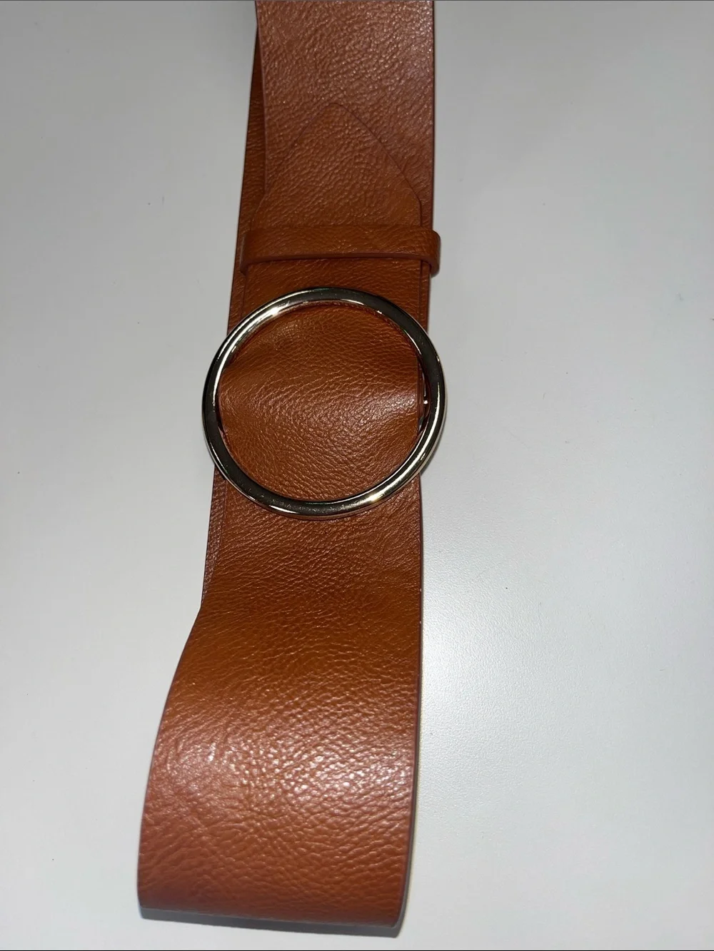 Source Unknown Brown Faux Leather Belt with Round Gold Buckle S/M